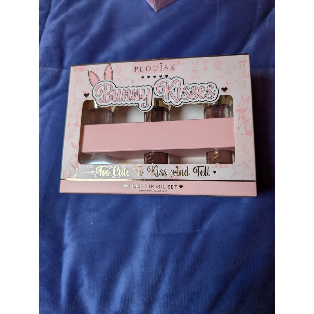 P.Louise Bunny Kisses Lip Oil Set OS Nude 3-Piece High Shine Glossy Trio NWT